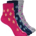 Women's Ankle Cotton Socks (Pack Of 3 Pair, Multicolored, Free Size, Ankle Length)