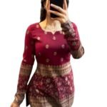 Women's Printed Short Kurti, Maroon Traditional Pattern