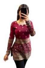 Women's Printed Short Kurti, Maroon Traditional Pattern