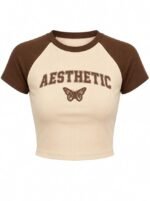Womens Black Graphic Ruched Crop Top