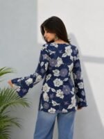 Women's Floral Printed V-Neck Short Kurti | Full Sleeve Casual Ethnic Regular Fit Stylish Tunic for Women - Image 3