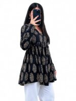 Women's V Neck Anarkali Short Kurti for Women Full Sleeve Floral Print |Stylish Kurtis & Short Kurtis for Woman | Casual Kurti with Jeans | Kurtas for Woman - Image 3