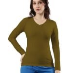 Comfortable Fit V Neck Full Sleeves Solid Tshirt