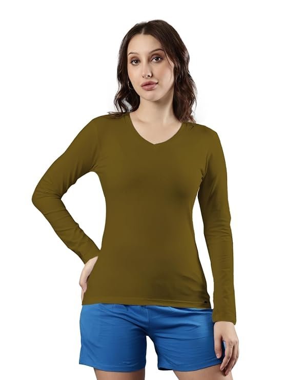 61os6quoWJL._SY741_.jpg Comfortable Fit V Neck Full Sleeves Solid Tshirt - Image 1