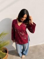 Women Rayon Printed Short Kurti for Women | Floral V Neck Short Kurta Top | Full Sleeve Casual Kurti for Girls & Women - Image 4