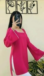 Women Short Cotton Kurti - Square Neck Long Sleeve | Casual Office Wear | Comfortable Daily Top - Image 4