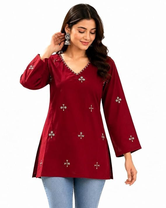 61xo-iTM40L._SX569_.jpg Embroidered Short Kurti - Image 1