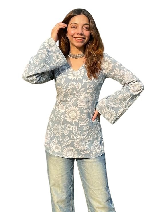 710wwkVum6L._SY741_.jpg Women’s All Over Printed Rayon Short Kurti | Comfortable and Lightweight Ethnic Tunic Top for Casual and Party Use - Image 1