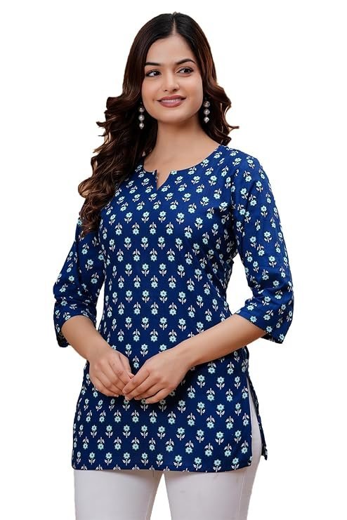 715EjbK6DRL._SY741_.jpg Monique Women's Pure Cotton Floral Printed Tunic Top – Comfortable Everyday Wear - Image 1