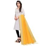 StyleScope Women's Cotton Blend Silver Zari Boarder Dupatta With Tassels - Image 3