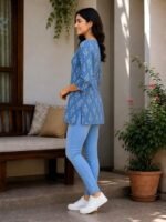 Women's Floral Printed Short Kurti | Soft & Lightweight Cotton Fabric | 3/4 Sleeve | Regular Fit | V-Neck | Ethnic Style | Casual Tunic Top | for Office & Daily - Image 3