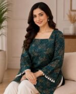 Women’s Cotton Short Kurti | Printed Casual Kurta for Women | Stylish Square Neck 3/4 Sleeve Top with Pom Pom Lace | Comfortable Wear for Office, Daily & Casual Outings - Image 4