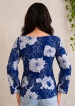 Women's Short Kurti for Women | Square Neck Floral Printed Kurti | Full Sleeve Casual Kurti Top | Stylish Ethnic Tunic for Jeans | Regular Fit Office Wear - Image 4