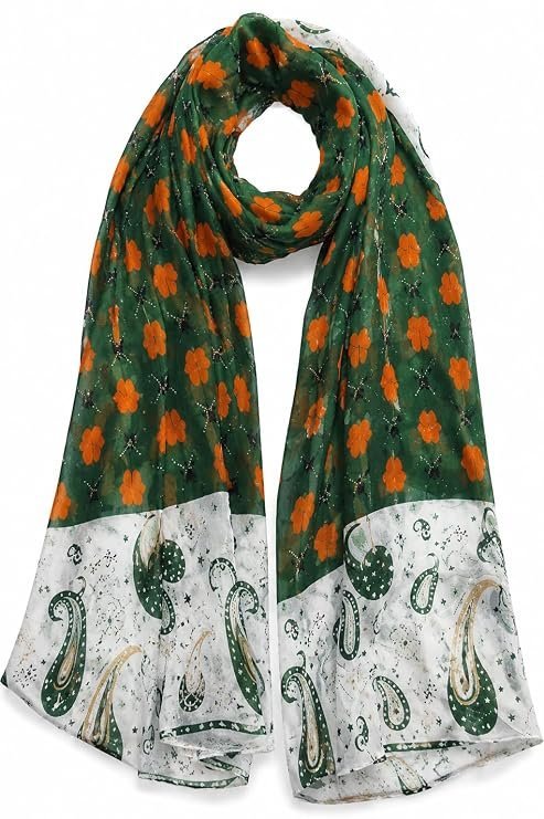 71KMSFAdfvL._SY741_.jpg Green Floral and Paisley Print Lightweight Women's Scarf, Soft Fabric, Casual and regular Wear Stole - Image 1