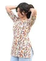 Women Short Kurti | Cotton Blend Printed Tunic Top | Trendy Casual Top | Casual & Office Wear Ethnic Top for Jeans