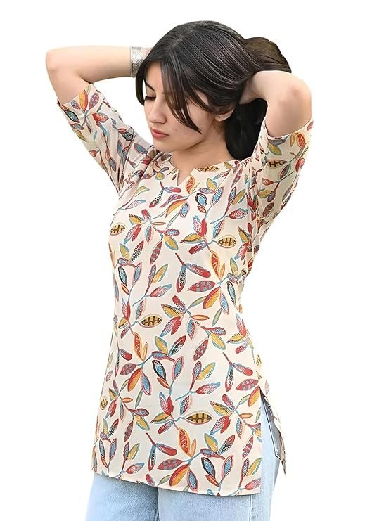 71YNLQOl2qL._SY741_.jpg Women Short Kurti | Cotton Blend Printed Tunic Top | Trendy Casual Top | Casual & Office Wear Ethnic Top for Jeans - Image 1
