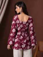 Rayon Floral Print Short Kurti for Women | Square Neck Long Sleeve Top for Women | Criss Cross Back Desing Kurti | Soft Breathable Fabric | Relaxed Fit | Casual and Office Wear - Image 2