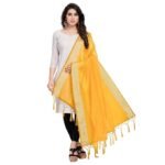 StyleScope Women's Cotton Blend Silver Zari Boarder Dupatta With Tassels