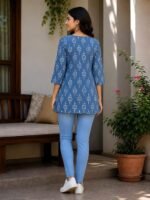 Women's Floral Printed Short Kurti | Soft & Lightweight Cotton Fabric | 3/4 Sleeve | Regular Fit | V-Neck | Ethnic Style | Casual Tunic Top | for Office & Daily - Image 2