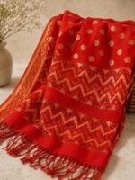 Women Nylon Red Geometric Woven Dupatta - Image 2