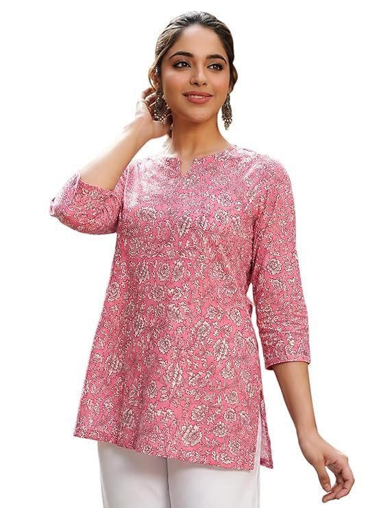 71kQvIdYLQL._SY741_.jpg Women Short Kurti | Cotton Blend Printed Tunic Top | Trendy Casual Top | Casual & Office Wear Ethnic Top for Jeans - Image 1