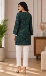 Women’s Cotton Short Kurti | Printed Casual Kurta for Women | Stylish Square Neck 3/4 Sleeve Top with Pom Pom Lace | Comfortable Wear for Office, Daily & Casual Outings - Image 2
