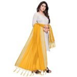StyleScope Women's Cotton Blend Silver Zari Boarder Dupatta With Tassels - Image 4
