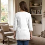 Zakiya Women's Cotton Short Kurti | Embroidered V Neck 3/4 Sleeve Casual White Short Kurti for Women. - Image 3