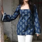 Women's Blue Printed Kurti with Flared Sleeves | Stylish Ethnic Wear Kurta | Short Kurta for Women | Women's Kurta - Image 3