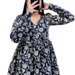 Women’s Gathered Floral Short Kurti | Printed Rayon Top | Length 28 Inch Stylish Casual Kurta for Girls & Women