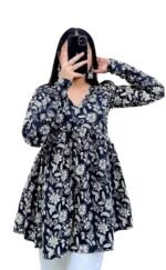 Women’s Gathered Floral Short Kurti | Printed Rayon Top | Length 28 Inch Stylish Casual Kurta for Girls & Women
