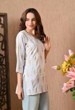 Short Kurti for Women for Jeans, Rayon Cotton Kurtis for Ladies, Gold Printed U Neck Women's Tunic Design Kurta, Top Floral Kurtas for Woman - Image 4