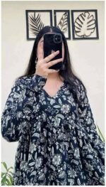 Women’s Gathered Floral Short Kurti | Printed Rayon Top | Length 28 Inch Stylish Casual Kurta for Girls & Women - Image 3