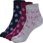 Women's Ankle Cotton Socks (Pack Of 3 Pair, Multicolored, Free Size, Ankle Length)