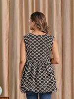 Black Red Sleeveless Kurti for Women | Straight Fit Ethnic Kurti with Printed Design and Clean Neckline | Suitable for Casual - Image 3