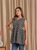 Black Red Sleeveless Kurti for Women | Straight Fit Ethnic Kurti with Printed Design and Clean Neckline | Suitable for Casual - Image 2