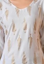 Short Kurti for Women for Jeans, Rayon Cotton Kurtis for Ladies, Gold Printed U Neck Women's Tunic Design Kurta, Top Floral Kurtas for Woman - Image 3