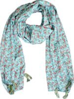 Women's Designer Sky Blue and Red Color Floral Design Scarf - All Seasons, Stylish & Comfortable