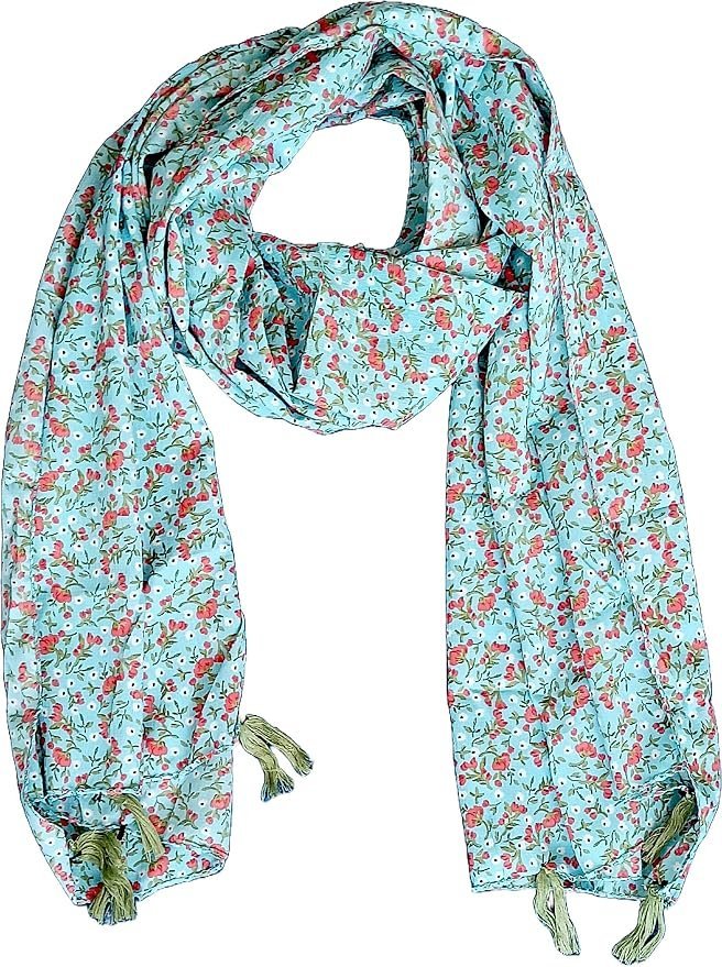 91fYFFrb8vL._SY879_.jpg Women's Designer Sky Blue and Red Color Floral Design Scarf - All Seasons, Stylish & Comfortable - Image 1