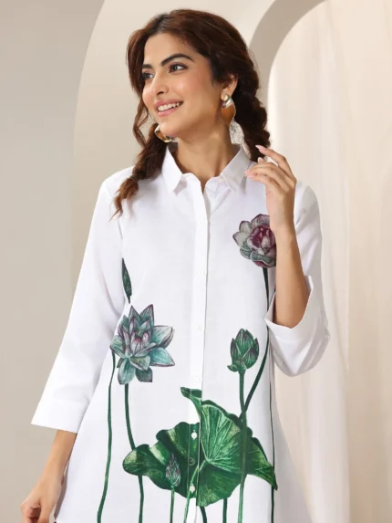 White Cotton Blend Straight Short Kurti