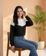 Women Colorblock Round Neck Cotton Blend Black, White T-Shirt - Image 5