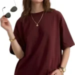 Solid Round Neck Cotton Blend Maroon T-Shirt