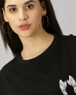 Women Printed Round Neck Cotton Blend Black T-Shirt - Image 4