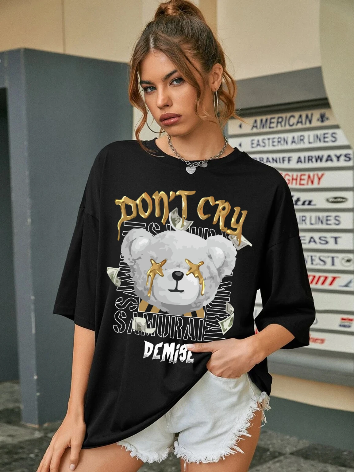 l-wmtshirt6100hsblack-chkokko-original-imah9htyfgrdmb6w.webp Women Printed, Typography Round Neck Polycotton Black T-Shirt - Image 1