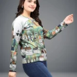 Women Printed Round Neck Polyester Grey T-Shirt