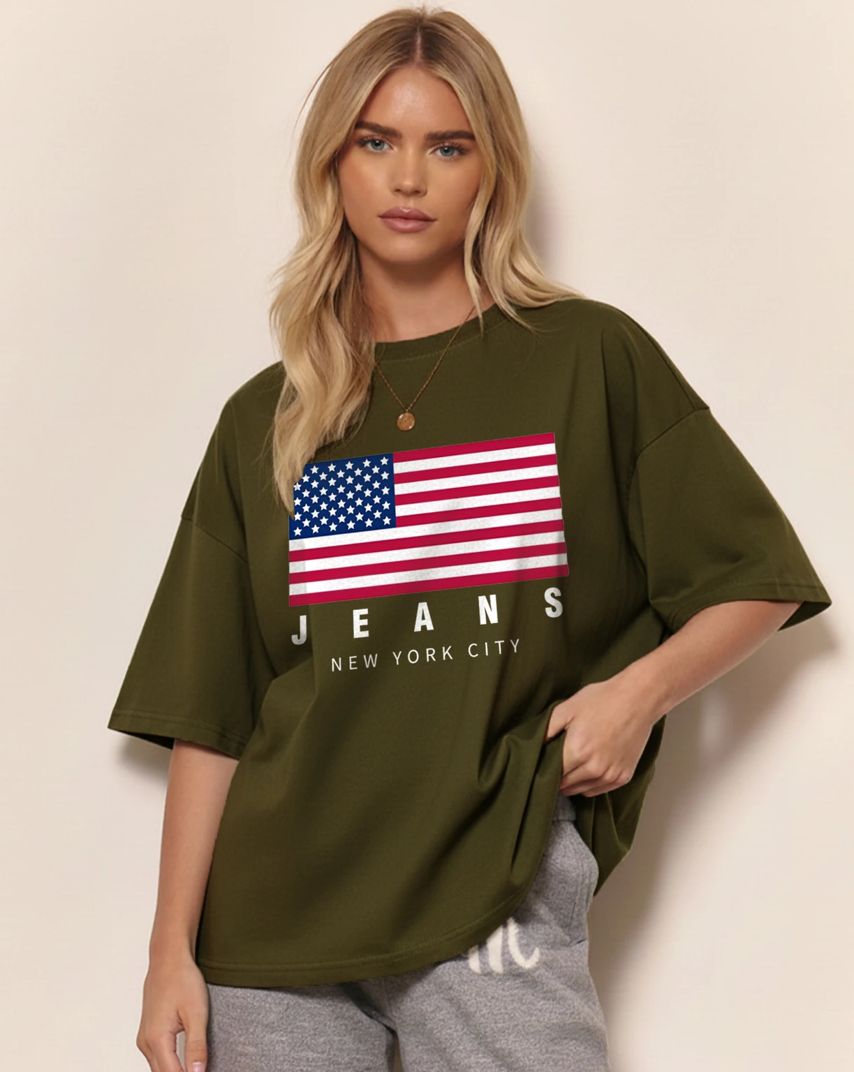 m-4247-aoosh-original-imahhzpsfawydv7j.webp Women Graphic Print Round Neck Cotton Blend Green T-Shirt - Image 1