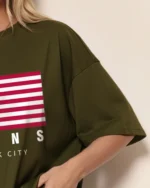 Women Graphic Print Round Neck Cotton Blend Green T-Shirt - Image 3