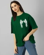 Women Printed Round Neck Cotton Blend Green T-Shirt - Image 3