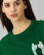 Women Printed Round Neck Cotton Blend Green T-Shirt - Image 4
