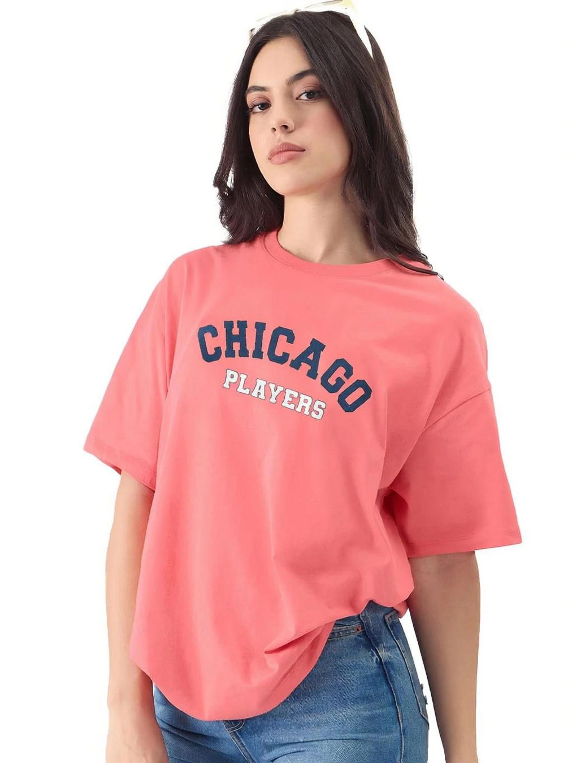 m-os-pink-patche-resized-original-imahahyrubwuhrr9.webp Women Printed Round Neck Pure Cotton Pink T-Shirt - Image 1